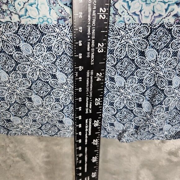 J Jill Blue Geometric Blouse Sz Lg Petite Rayon vneck - Picture 4 of 9